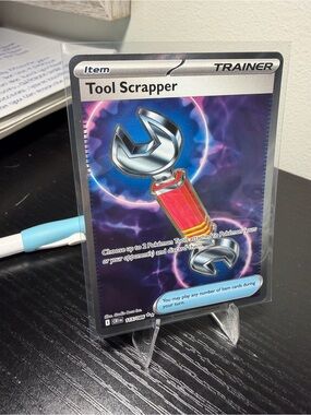Pokemon Full Art Tool Scrapper Trainer Card — Red and Silver Accents